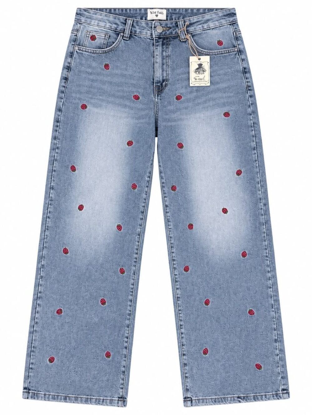 Easel Cherry Printed Denim Wide Leg Jeans!